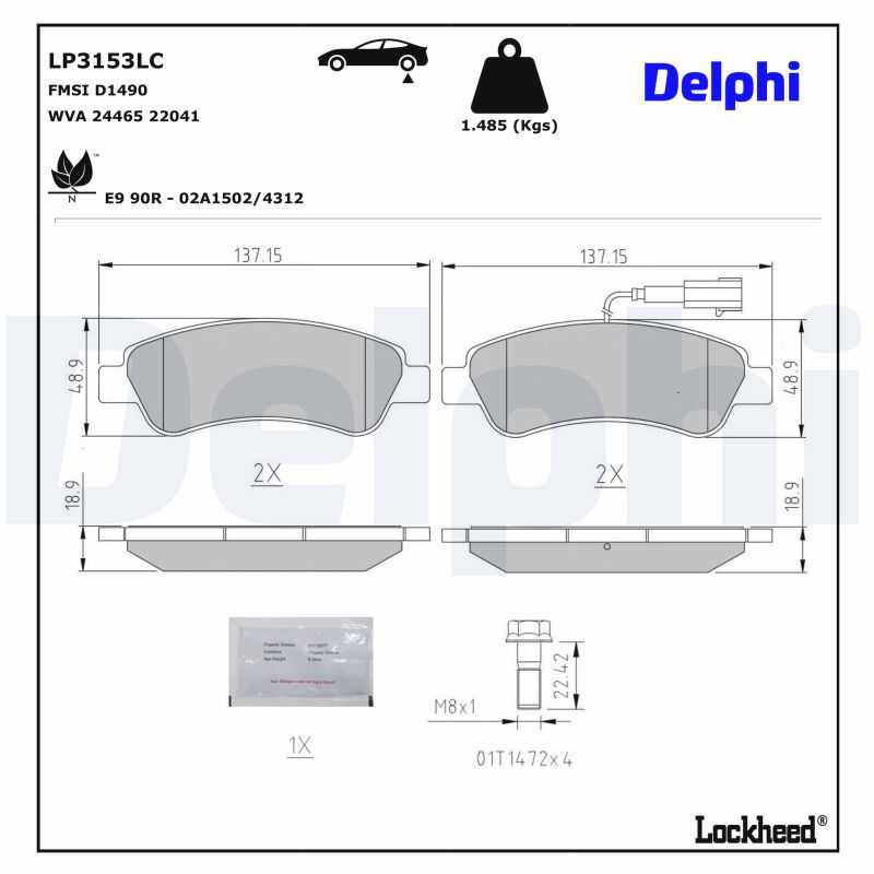 Piduriklotsi komplekt, ketaspidur, DELPHI LP3153LC