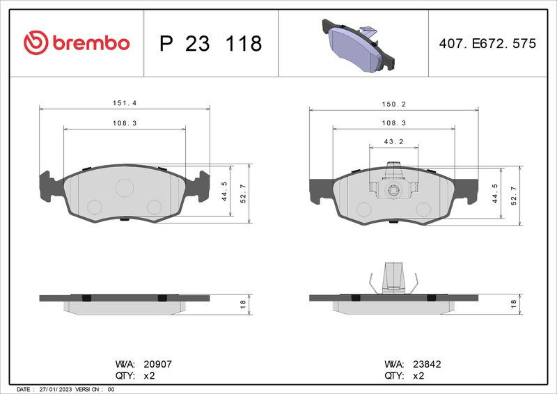 BREMBO fékbetétkészlet, tárcsafék P 23 118