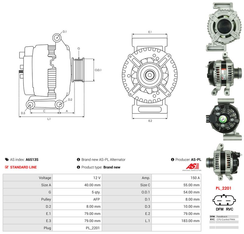 Generaator, AS-PL A6513S