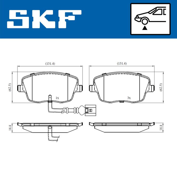 Комплект гальмівних накладок, дискове гальмо, Skf VKBP80494E