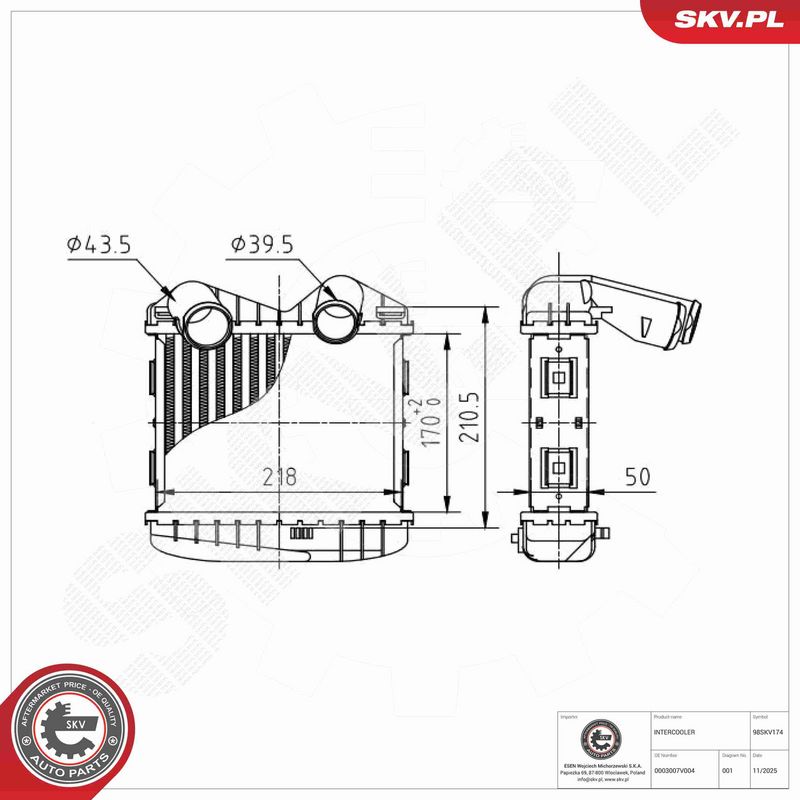 Kompressoriõhu radiaator, ESEN SKV 98SKV174