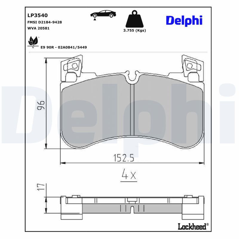 Piduriklotsi komplekt, ketaspidur, DELPHI LP3540
