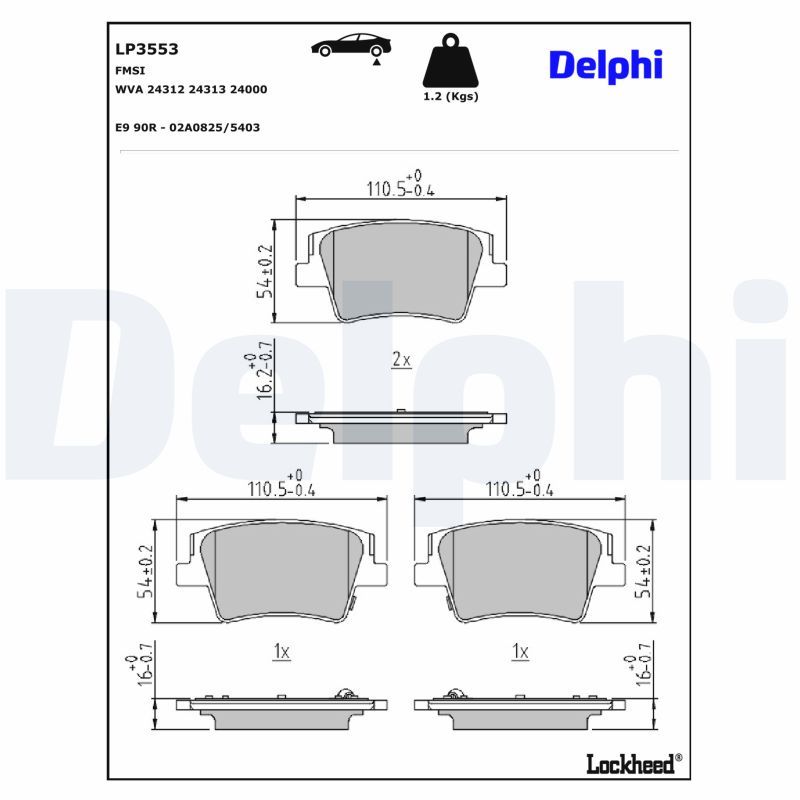 комплект спирачно феродо, дискови спирачки DELPHI