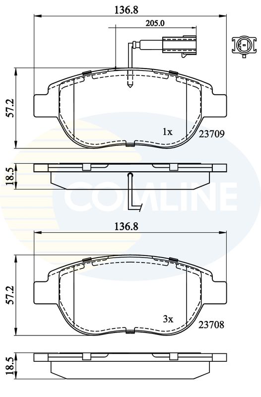 Комплект гальмівних накладок, дискове гальмо, Comline CBP11038