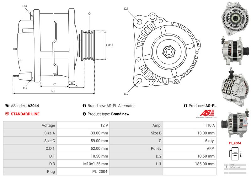 AS-PL A2044 Alternator