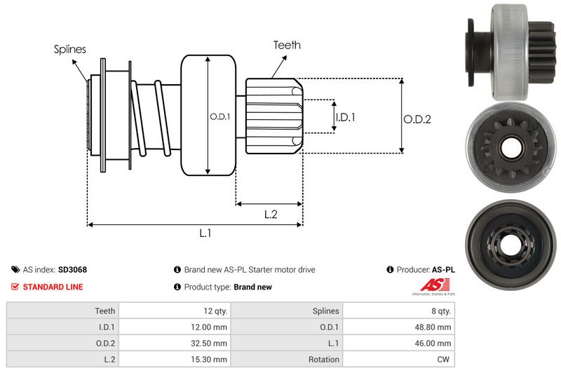 AS-PL SD3068 Freewheel Gear, starter