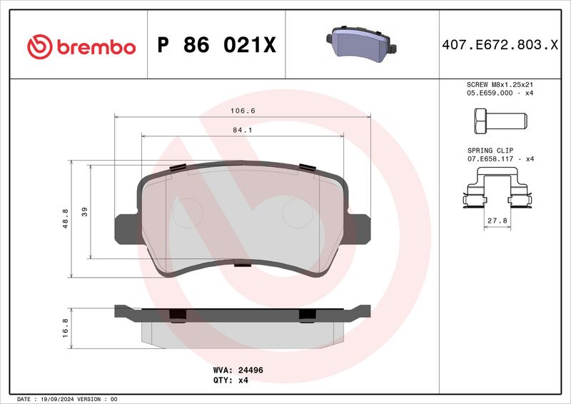 Piduriklotsi komplekt, ketaspidur, BREMBO P 86 021X