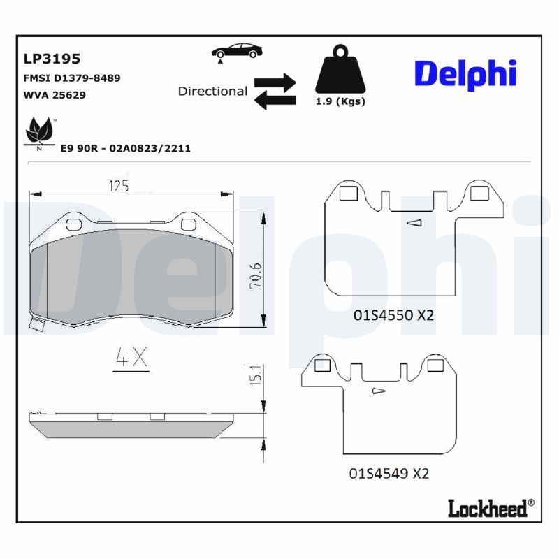 комплект спирачно феродо, дискови спирачки DELPHI