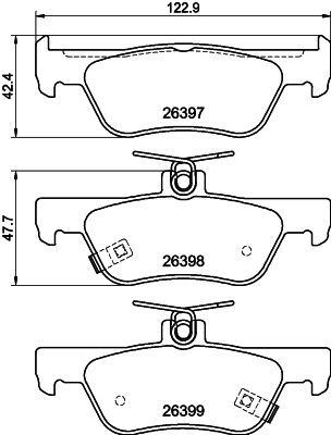 Комплект гальмівних накладок, дискове гальмо, Hella 8DB355043-091