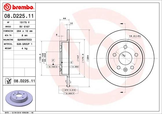 BREMBO Remschijf 08.D225.11