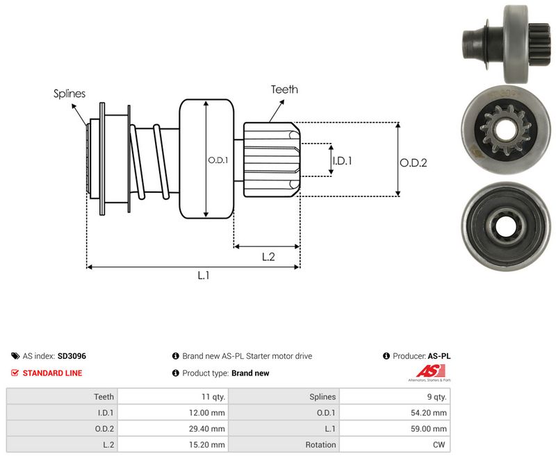 AS-PL SD3096 Freewheel Gear, starter
