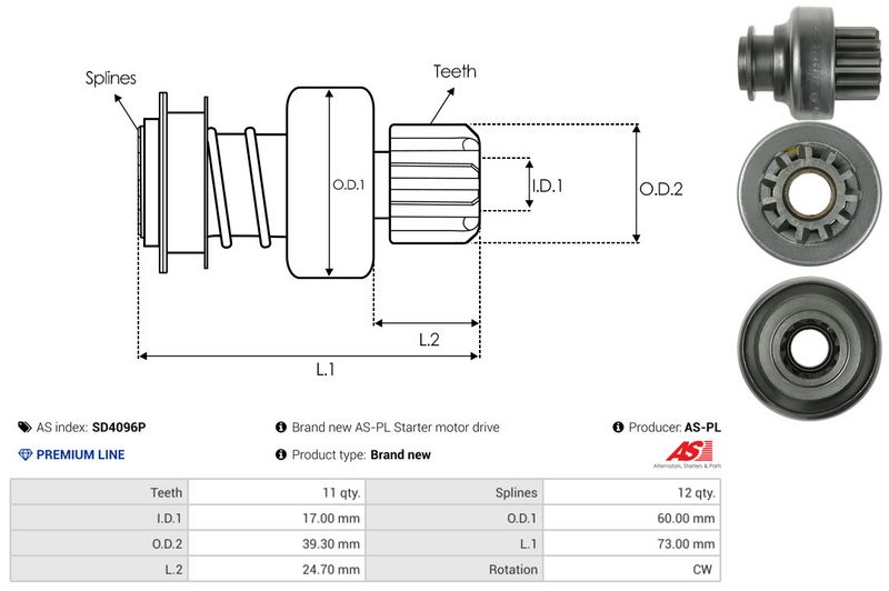 AS-PL SD4096P Freewheel Gear, starter