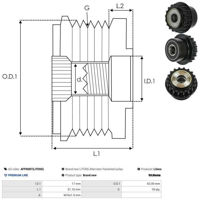 AS-PL AFP0087(LITENS) Alternator Freewheel Clutch