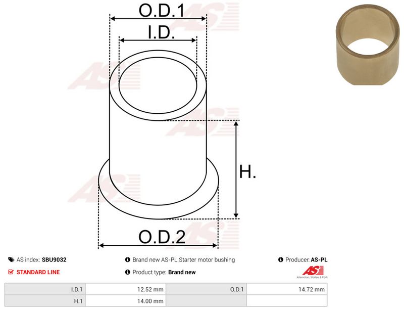 AS-PL SBU9032 Bush, starter shaft