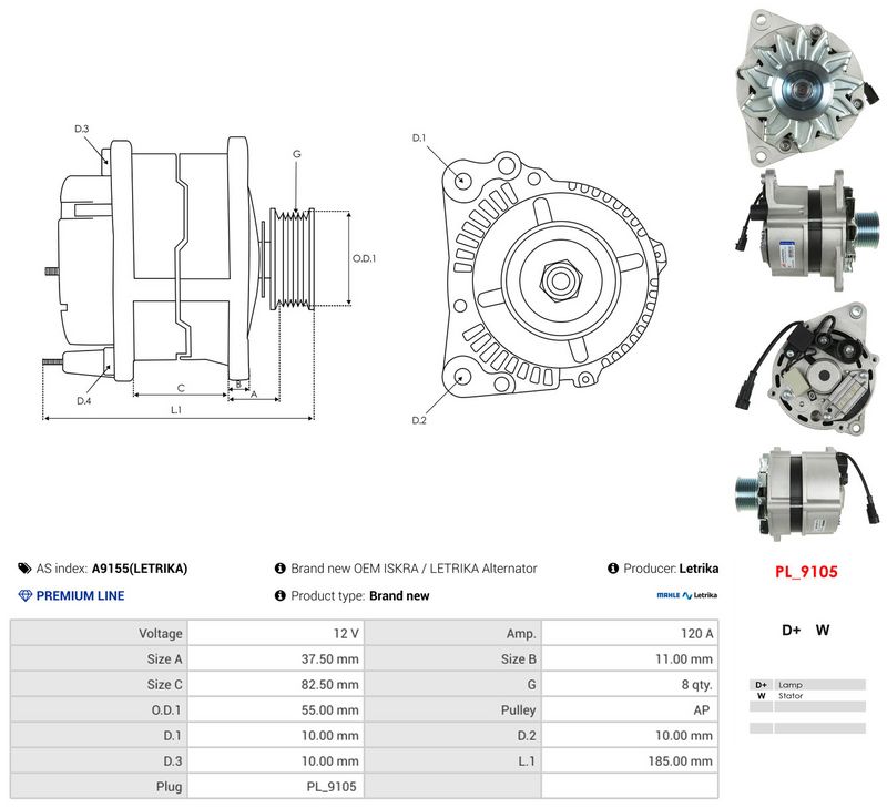 AS-PL A9155(LETRIKA) Alternator