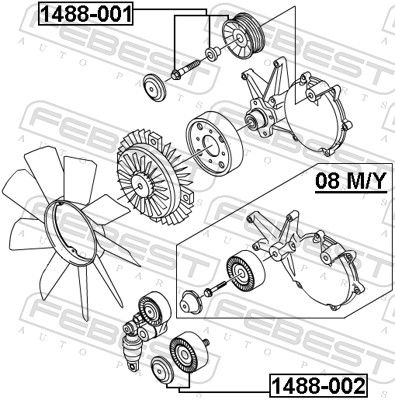 FEBEST 1488-002 Deflection/Guide Pulley, V-ribbed belt