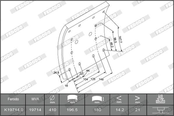 obložení brzdové IVECO - 410x180 21,0mm 19714.0-F3656