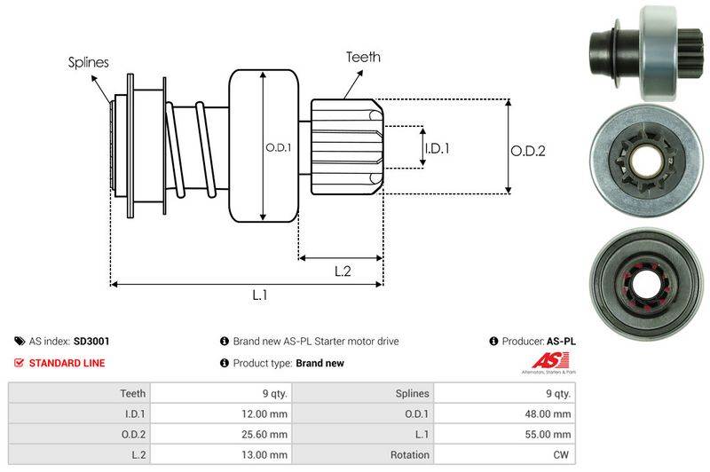 AS-PL SD3001 Freewheel Gear, starter
