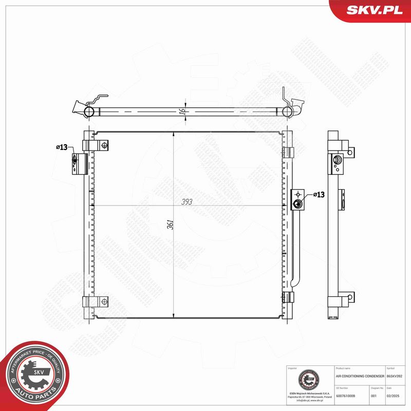 ESEN SKV 86SKV392 Condenser, air conditioning