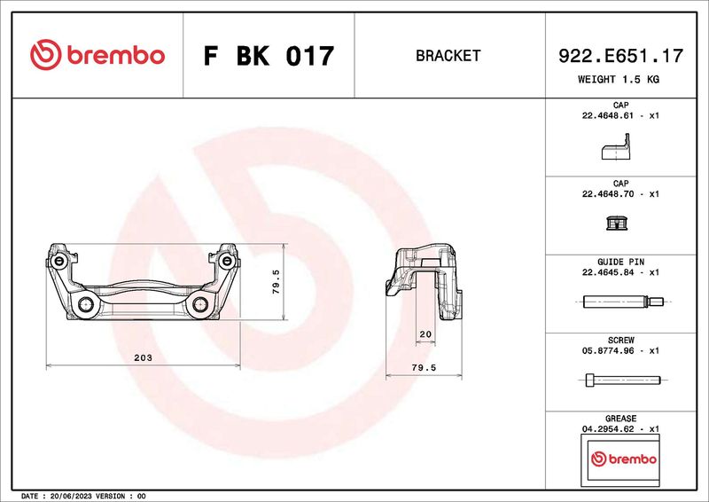 Комплект кронштейнів гальмівного супорта, Brembo FBK017