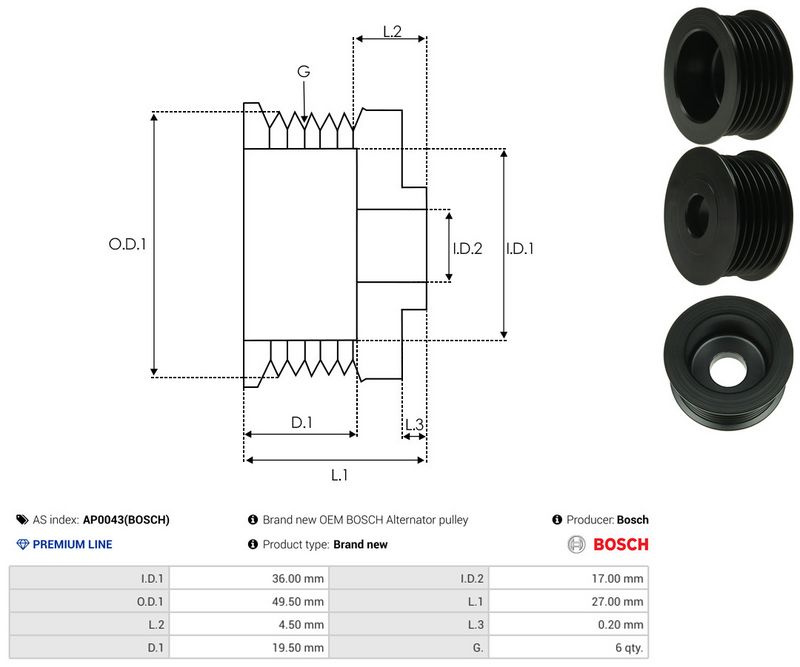 AS-PL AP0043(BOSCH) Belt Pulley, alternator