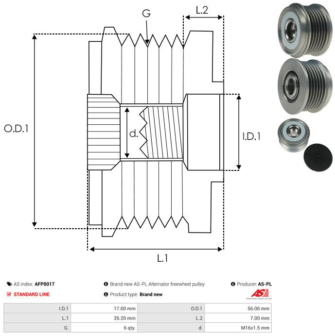 AS-PL AFP0017 Alternator Freewheel Clutch