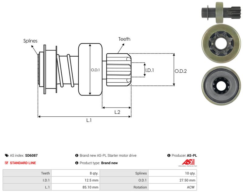 AS-PL SD6087 Freewheel Gear, starter
