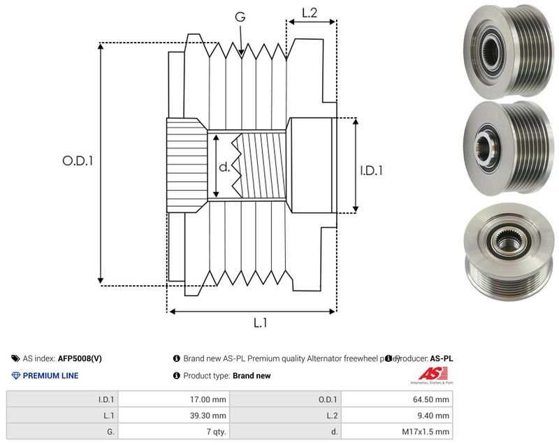 AS-PL AFP5008(V) Alternator Freewheel Clutch