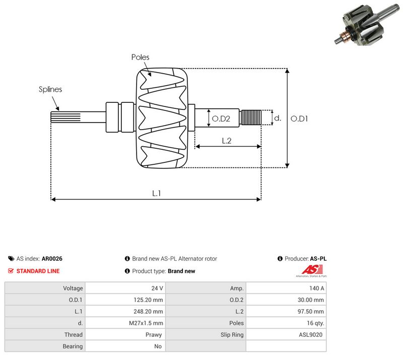 AS-PL AR0026 Rotor, alternator