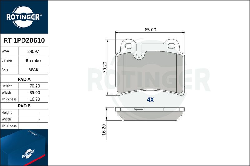 set placute frana,frana disc ROTINGER RT 1PD20610