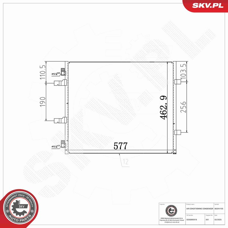ESEN SKV 86SKV105 Condenser, air conditioning