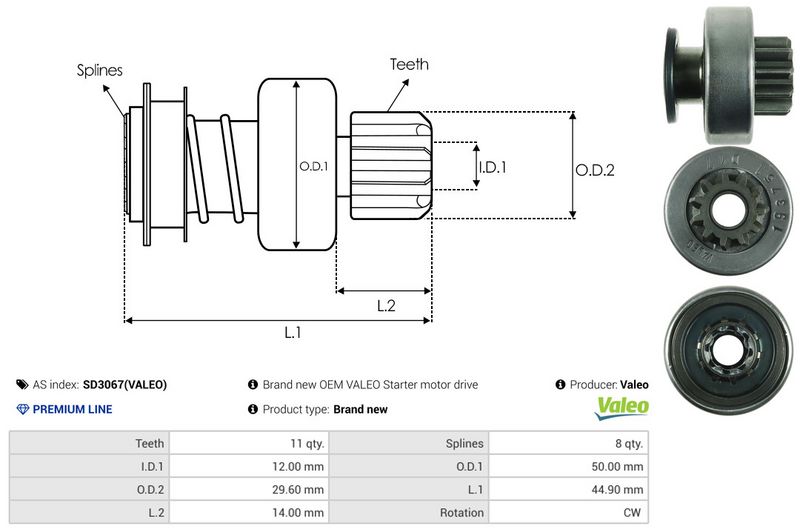 AS-PL SD3067(VALEO) Freewheel Gear, starter