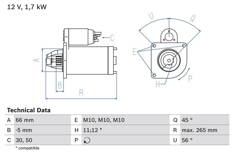 BOSCH önindító 0 986 013 240