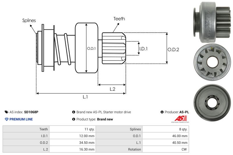 AS-PL SD1068P Freewheel Gear, starter