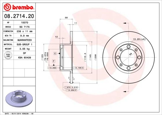 BREMBO Remschijf 08.2714.20