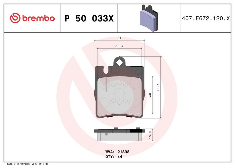 Piduriklotsi komplekt, ketaspidur, BREMBO P 50 033X