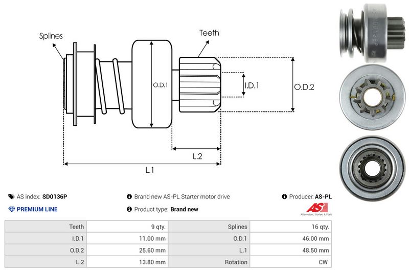 AS-PL SD0136P Freewheel Gear, starter