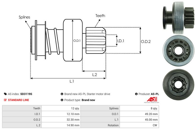 AS-PL SD3119S Freewheel Gear, starter