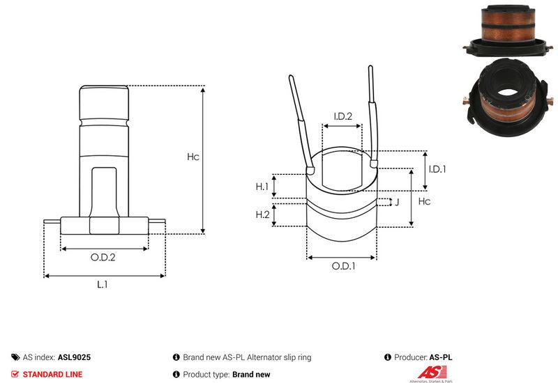 AS-PL ASL9025 Slip Ring, alternator