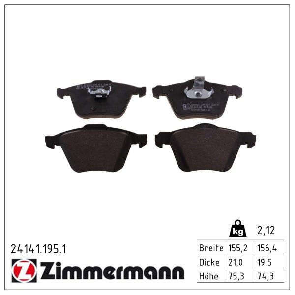 комплект спирачно феродо, дискови спирачки ZIMMERMANN
