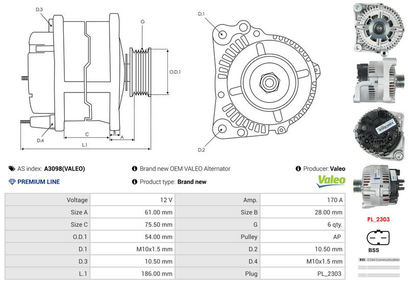 AS-PL A3098(VALEO) Alternator
