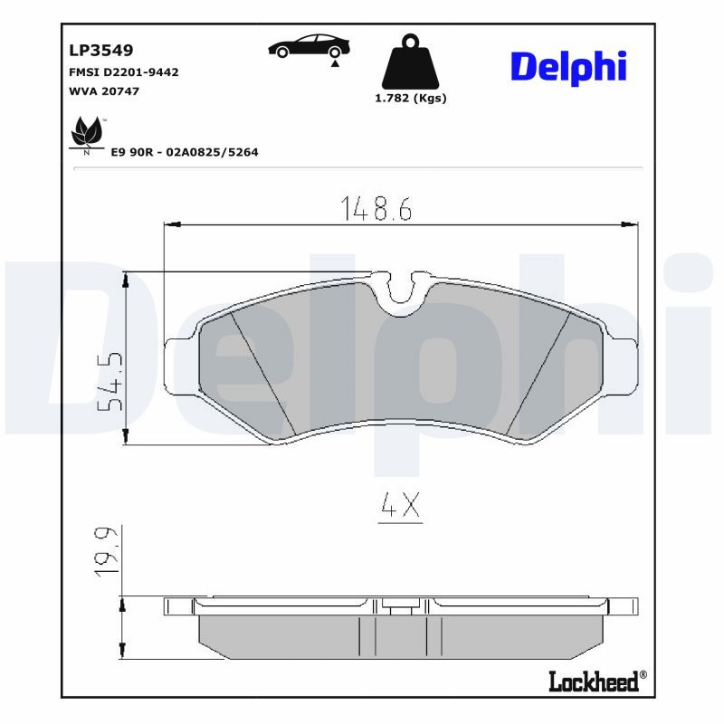 DELPHI LP3549 Комплект гальмівних накладок, дискове гальмо