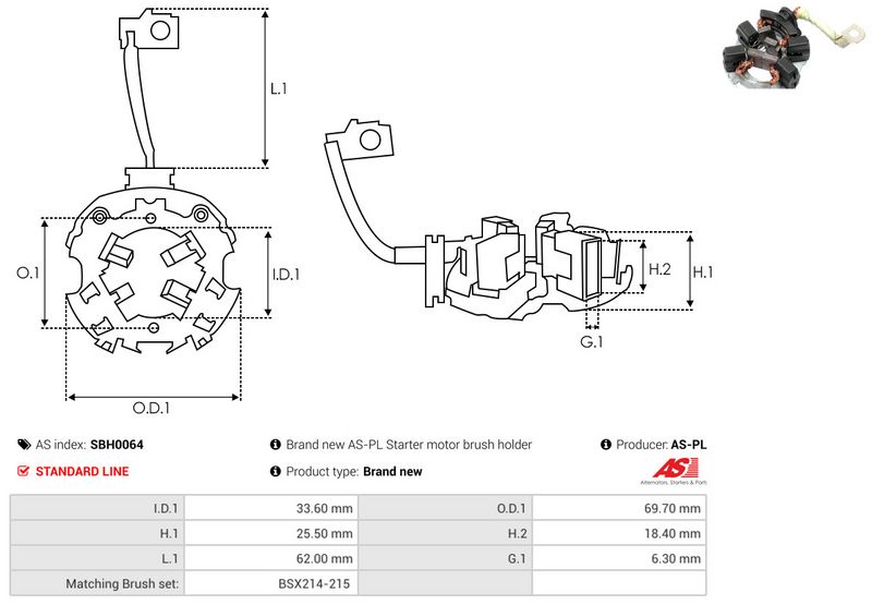 AS-PL SBH0064 Holder, carbon brushes