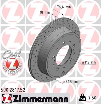 Гальмівний диск ZIMMERMANN 590281752 TOYOTA LAND CRUISER (VDJ20_, UZJ20_)