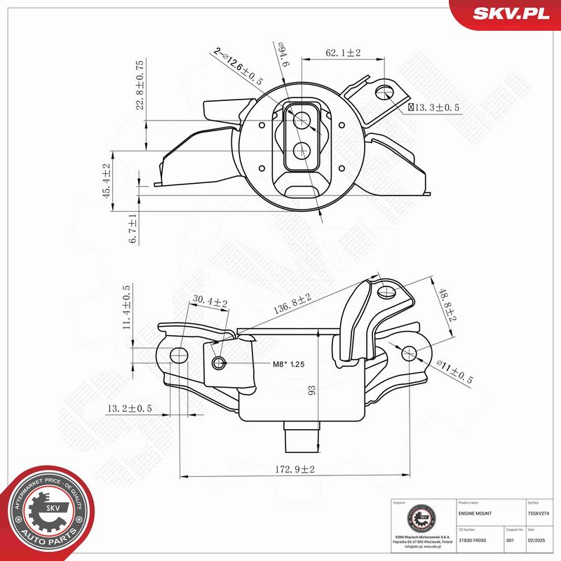 ESEN SKV 75SKV274 Variklio pagalvė