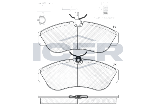 Комплект гальмівних накладок, дискове гальмо, Icer 141054203