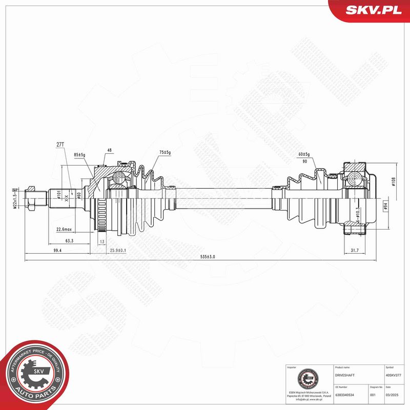 ESEN SKV 40SKV377 Drive Shaft