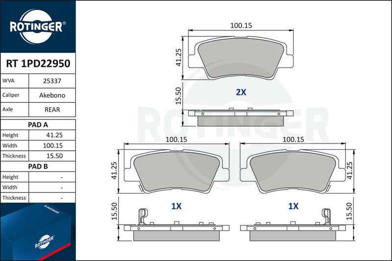 ROTINGER fékbetétkészlet, tárcsafék RT 1PD22950