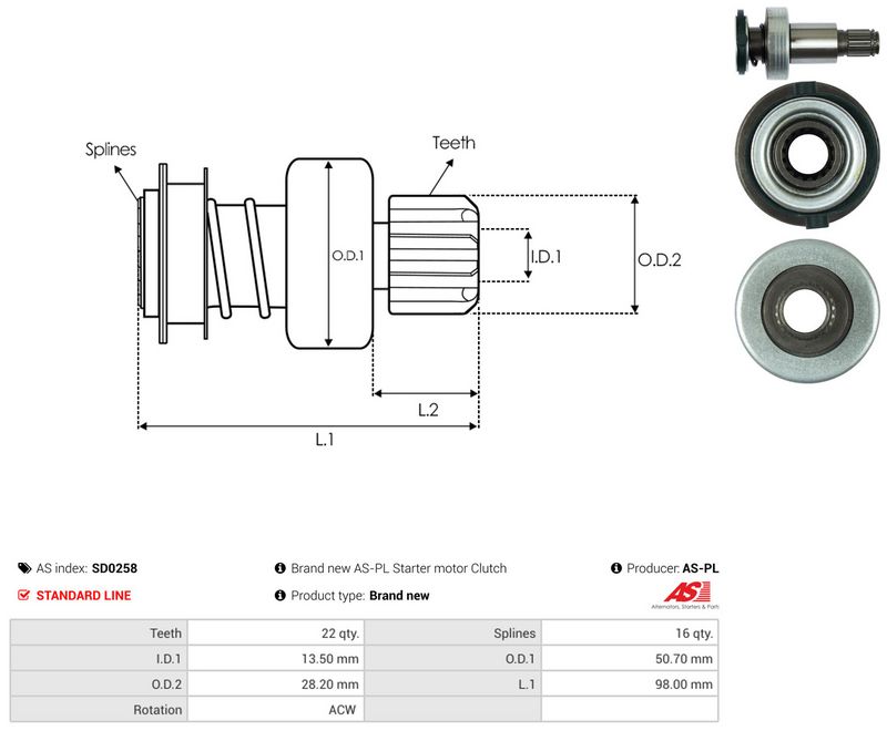 AS-PL SD0258 Freewheel Gear, starter