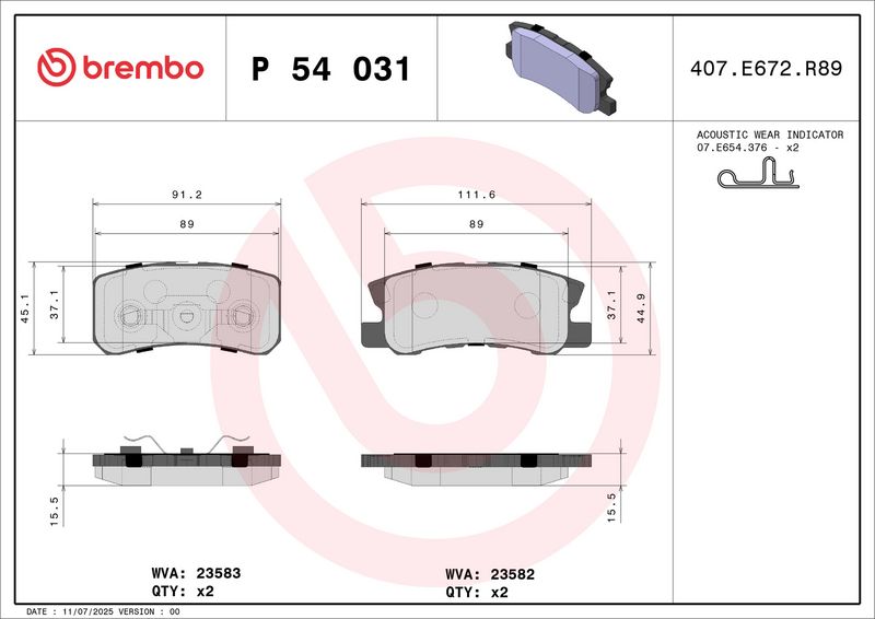 BREMBO P 54 031 Brake Pad Set, disc brake